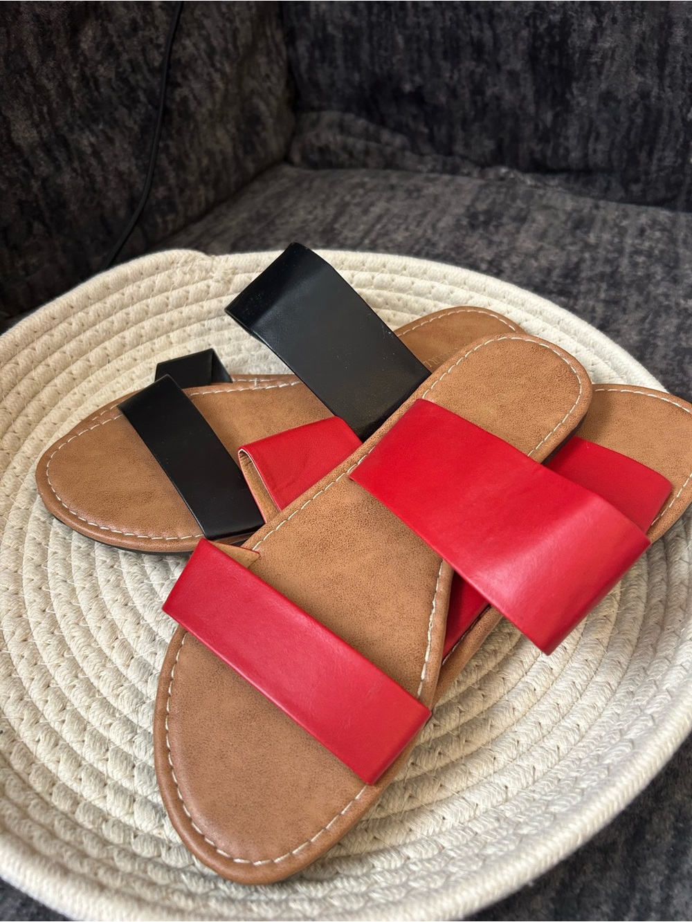 Classic Two-Band Slide Sandals - Red and Black